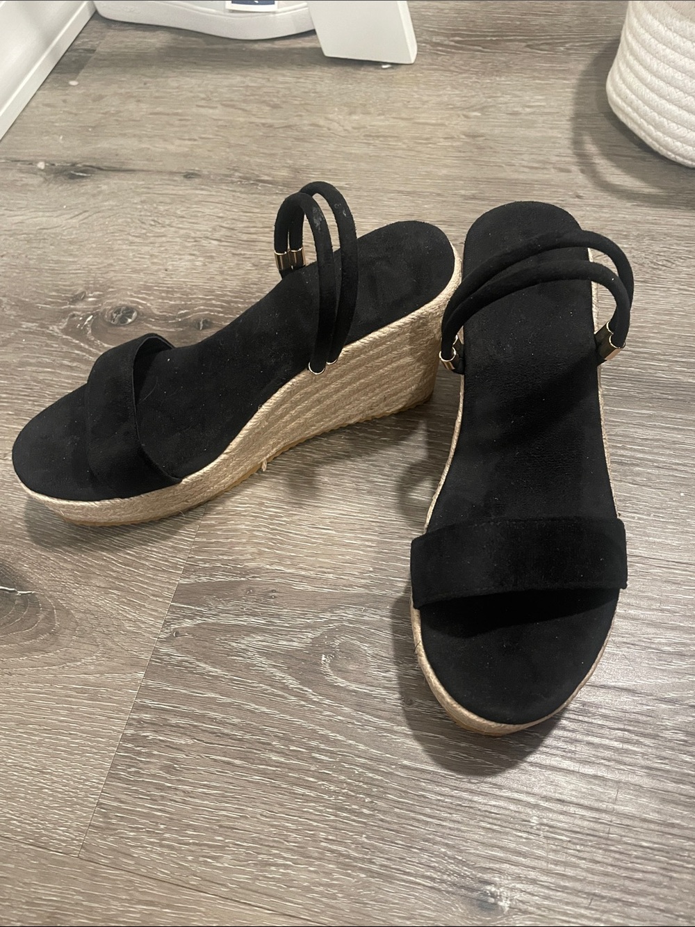 Black Suede Espadrille Wedge Sandals - Women